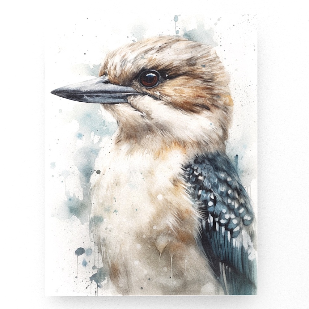Watercolor Kookaburra Bird Portrait Wall Art Illustration Print Unframed - Picture 2 of 9